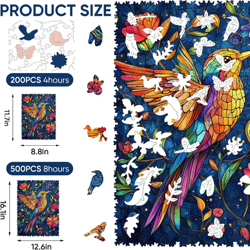 200 Pieces,Hummingbird Hummingbird 11.7x8.8 Inch Delobil Wooden Puzzles for Adults Wooden Puzzles, Unique Shaped Jigsaw