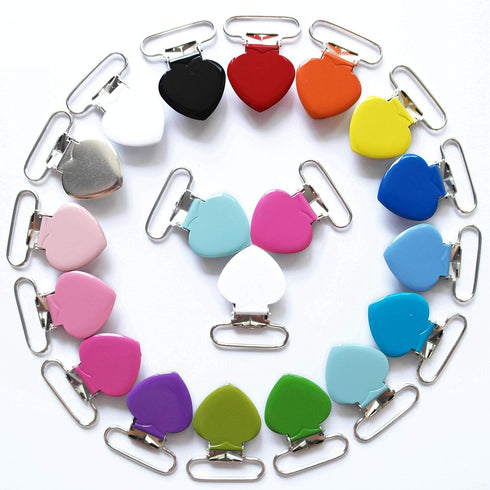 20Pcs Enamel Suspender Clips Metal Heart Pacifier Clips for Pacifier Holder Clip