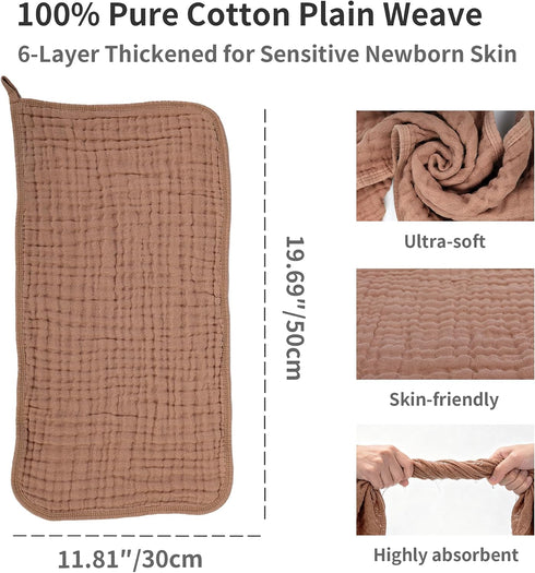 Cottonsong 6 Pack 6-Layer 19.69 11.81 Inches, Newborn Sensitive Skin Burp Cloths, Pure Cotton, Ultra Absorbent Morandi