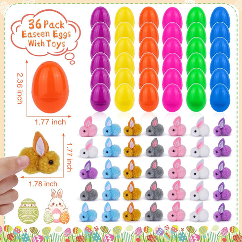 36 Pack Easter Egg Fillers with Easter Bunny Plush, Easter Eggs with Toys Inside, Mini Stuffed Animals Filled Easter