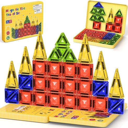 Set 40PCS 10% 3+ Mini Magnetic Tiles Travel - Diamond Texture Magnetic Building Blocks for Kids, Thicker & Portable