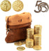 50 PCS Gold Coins & PU Leather Bag - DND Metal Coins for Board Games, Fantasy Coins as Game Tokens