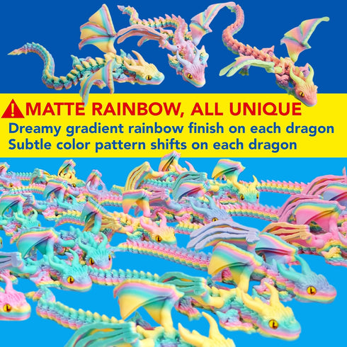 Maxdecoer 15.75" 3D Matte Rainbow Printed Articulated Dragon Toy, Large Crystal-Style Dragon Desk Pet Fidget Toy