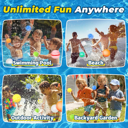 ?16 Pack?WABALLO Reusable Water Balloons - Fast Refillable Magnetic Latex-Free Pool Beach Toys for Summer Parties