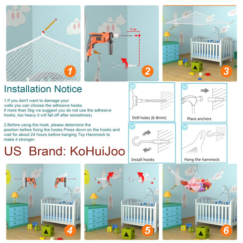 Toy Hammock, Jumbo Stuffed Animals Hammock, Extra Large Kids Mesh Toy Net Organizer 83" Wall Sling