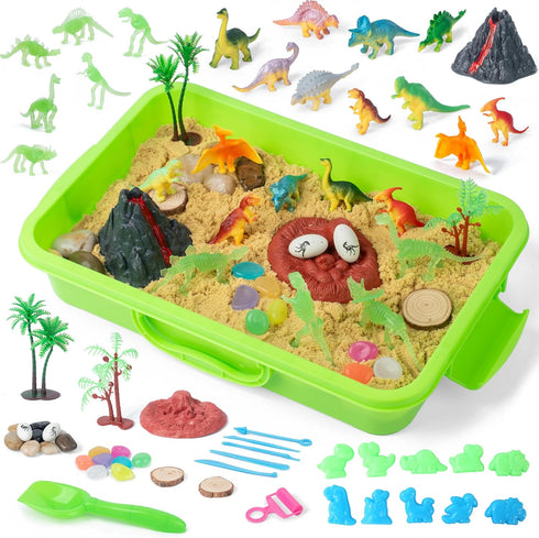 sikmcle Dinosaur Sensory Bin Toy for Toddlers and Play Sand Set for Kids