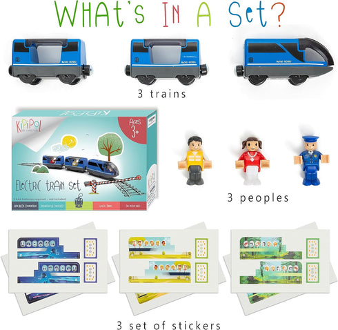 Battery Operated Action Locomotive Toy Train Set for Wooden Tracks, Compatible with Thomas & Brio for Toddlers 3-5+
