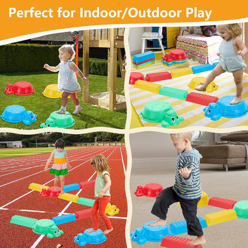 Balance Beams Stepping Stones for Kids - 12 Pcs Turtle Jumping Stones, Toddler Obstacle Course Coordination Game Toys