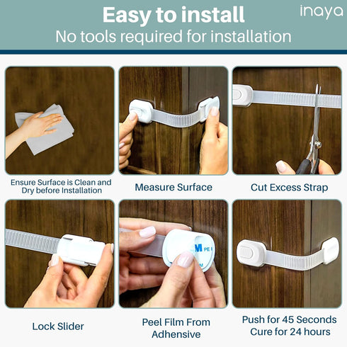 5-Pack Child Proof Cabinet Latches - Adjustable Length Safety Locks for Drawers, Cupboards, Fridge, Toilet Seat & Trash