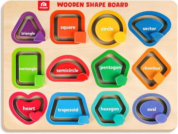Coogam Wooden Color Shape Puzzle Board for Toddlers, Movable Sorting and Stacking