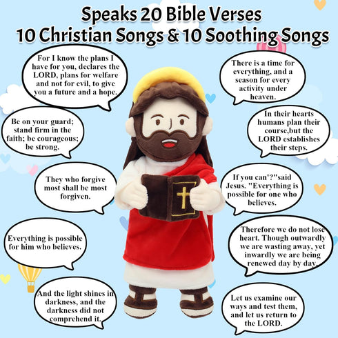 20 20 Songs,13.4" Yelakey Jesus Plush Talking Doll with Halo,Speak Bible Verses & Interactive Hymn Stuffed Plushie