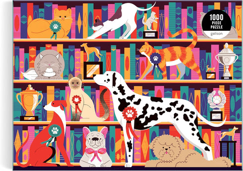 Best in Show 1000 Piece Puzzle by Galison Featuring Felines and Canines Sharing Trophies