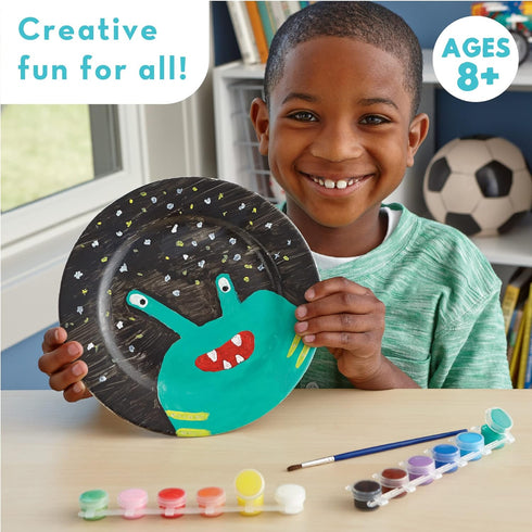 2 12 2 2 MindWare Paint Your Own Porcelain Plates - Kit Includes Porcelain Plates, Paints, Paint Brushes, and Stands