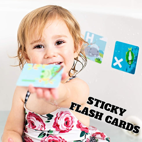 SplashEZ Bath Toys Flash Cards for Toddlers - 26 Alphabet Letters & Animal Words, Waterproof Baby Bath Books for