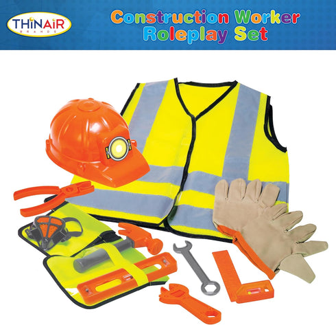 Set 3 6 Dr. STEM Toys Construction Worker Roleplay Costume with Hat, Tools, Tool Belt, Gloves, and More - Orange
