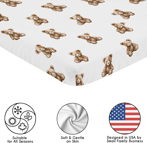 Sweet Jojo Designs Baby Fitted Mini Crib Sheet (Boho Teddy Bear) for Boys or Girls, Newborn/Infant Nursery, Play Yards