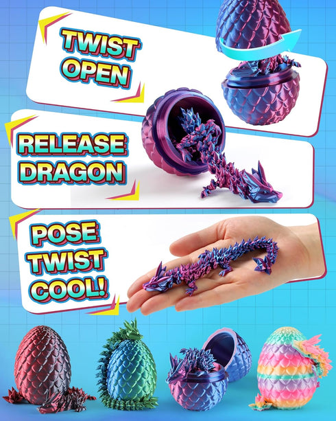 8" 3D (6 Pack) Rapean Printed Dragon Eggs, Easter Basket Stuffers for Kids and Teens, Unique Easter Toys & Decor