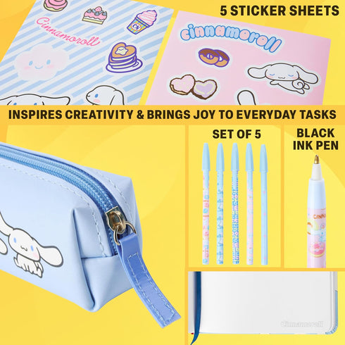 Set Get Trend Hello Kitty Gifts Cinnamoroll Stationary Cute Notebook Pens Kawaii Pencil Case Anime Stickers Journal