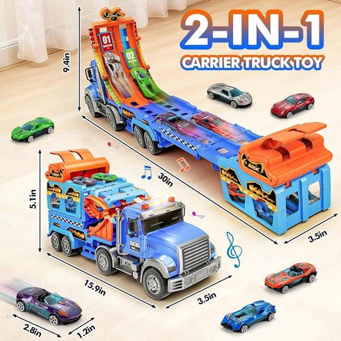3, 4, 5, 6, 7, 8 6 Truck Car Toys for Years Old Kids, Carrier Truck Race Track Toys, Foldable Transport Car Toys