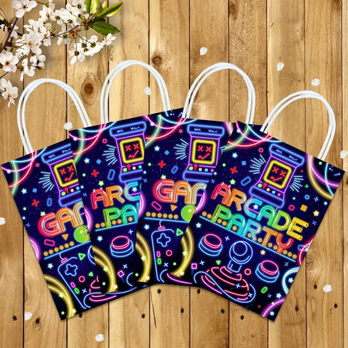 16 Pieces Arcade Gaming Goodie Bags - Birthday Party Supplies, Treat Candy Favors for Kids Adults (Arcade-Blue)
