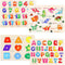 Montessori Wooden Peg Puzzles, 4 Pcs Educational Toys for Toddlers 2-5 Years, Alphabet, Shape, Number, Dinosaur Gifts