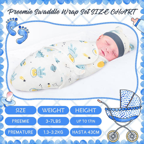 VitalCozy 6 Pack Set 3-7 Lbs) Cotton Baby Swaddle Blanket Wrap with Matching Hat - Preemie Receiving Blanket