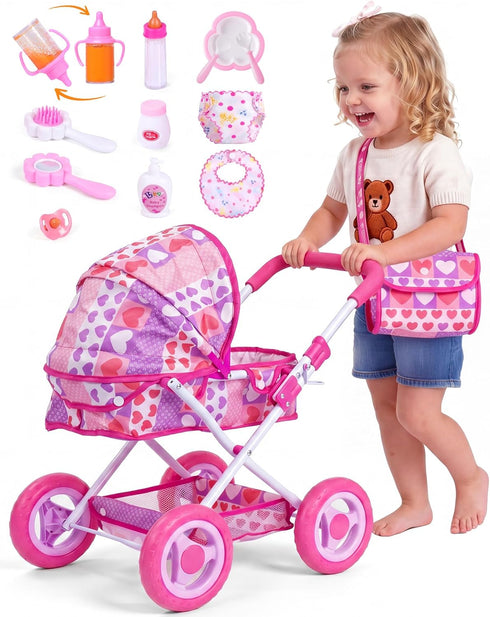 BABESIDE Baby Doll Stroller Set for 1012 Inch Dolls Only, 10-Piece Doll