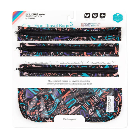 Bumkins Travel Bag Set of 3 Sizes, Clear-Sided Toiletry Pouch, TSA Approved, Quart Size, Baby Diaper Bag Organization,