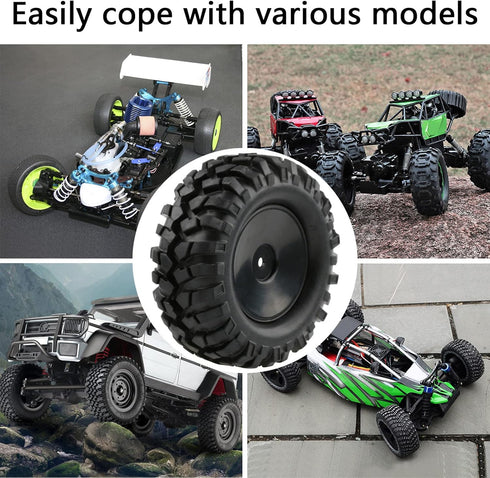 4pcs RC Trailer Tires, 12mm Hex Hard Dish Wheel Rim and Tires with Lock Nuts for 1/10 Rock Crawler