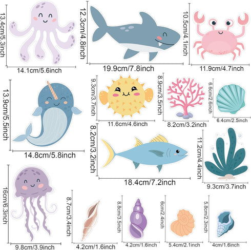 CELAENO Watercolor Ocean Animals Wall Decals - Peel and Stick Under the Sea Theme Wall Art for Kids Room, Bedroom