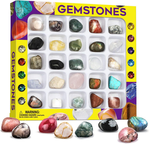 XXTOYS 25PCS Rocks Collection - Rock and Mineral Education Set with Healing Chakra Gemstones, STEM Science Kit