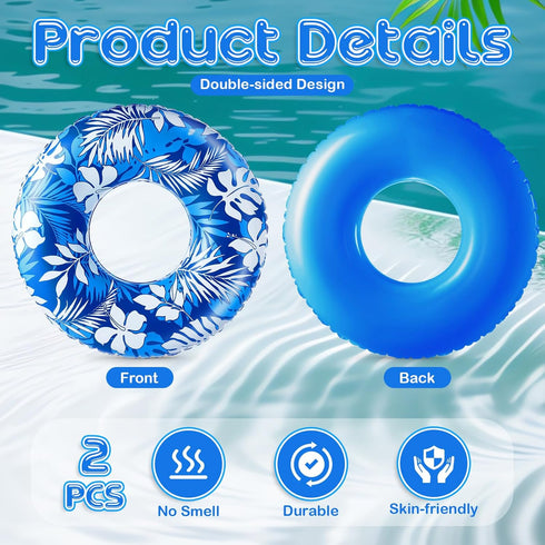 2 Pcs Large Inflatable Float Tube 47.24 Inches, Jumbo Tropical Leaves Pool Rings for Adults and Kids Summer Beach