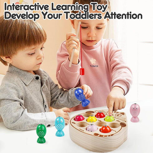 Wooden Magnetic Fishing Game for Toddlers 1-3,Montessori Preschool Education Activities Fishing Toys Learning Fine Motor Skills Best Birthday Gift for 3 4 5 Year Old Boys Girls