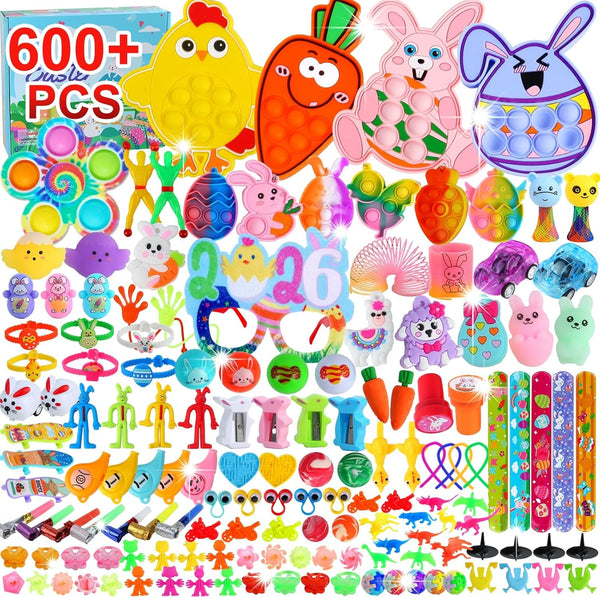 QATITP 600 Pcs Easter Basket Stuffers for Kids Party Favors,Easter Fillers,Fidget Toys,Bulk Easter