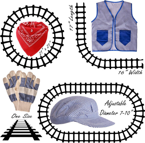 Set 3 Set Tigerdoe Kids Train Engineer Costume - PC -Train Conductor Hat, Vest, Red Bandana and Gloves -Childs