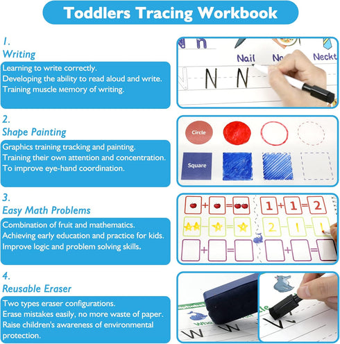 3-5, 8 Handwriting Practice Tracing Books for Kids Ages Montessori Preschool Learning Activity, Autism Educational