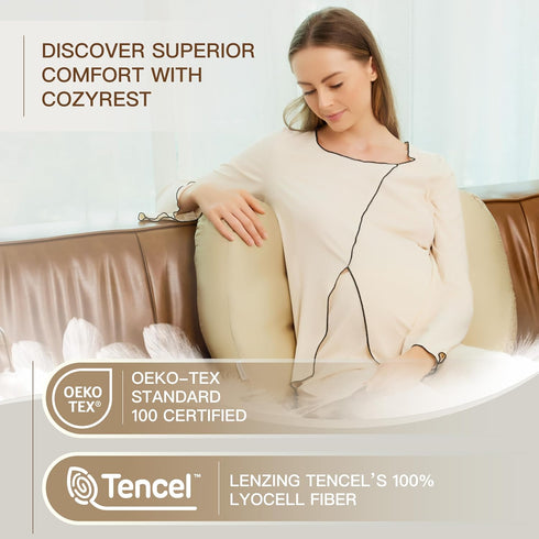 COZYREST 100% Pregnancy Pillow for Sleeping, Washable TENCEL Lyocell Cover, Adjustable Travel Wedge Pillow for Side