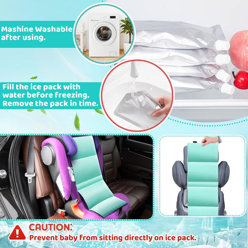 Briwooody 6 Packs, 8 Summer Car Seat Cooling Pad for Babies, Stroller Cooling Pad with Insulated Gel Ice up to Hours