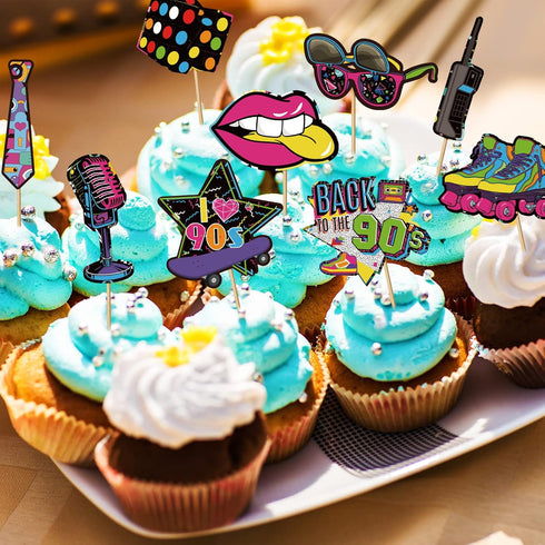 Clabby 32 Pieces 80s 90s Cupcake Topper Theme Decorations, Hip Hop Cake Supplies for Adults, Roller Skate