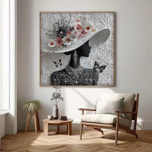 PICKFORU 1000 Impossible Puzzles for Adults Pieces, Floral Muse Puzzle Elegant Lady,Beauty Flower Woman Puzzle Black
