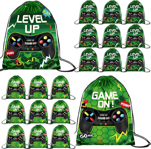Eccliy 20 Pack Video Game Party Drawstring Bags - 12 x 10 Inch Goodie Bags for Game Party (Green)