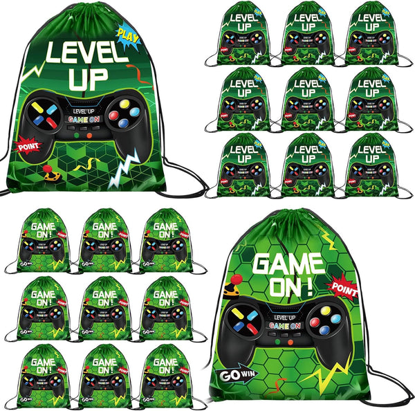 Eccliy 20 Pack Video Game Party Drawstring Bags - 12 x 10 Inch Goodie Bags for Game Party (Green)