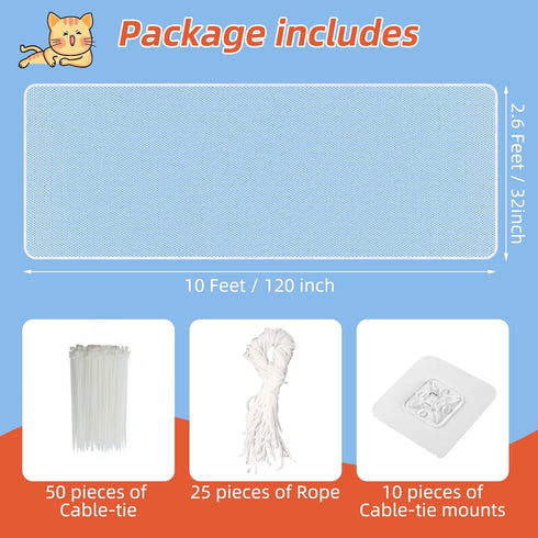 Banister Guard 10 ft L x 2.6 ft H, Deck Safety Net for Baby Proofing, Balcony Mesh Netting, Stairway Deck Rail Mesh Netting for Child Safety, Pet Safety & Toy Safety – White