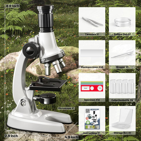 Xelabrion 67 100X-1200X 3-5 5-7 8-12 Microscope for Kids, Pcs Kids Microscope Science Kit with Microscope, Slides
