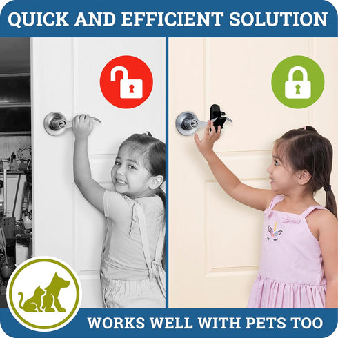 Door Lever Lock (3 Pack), Prevents Toddlers from Opening Doors, Easy One Hand Operation for Adults, Durable ABS (Black)