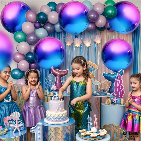 KatchOn Purple Galaxy Balloons, 22 Inch, Pack of 6 Round 4D Metallic Balloons for Birthday Party Decorations