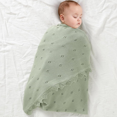 mimixiong Cotton Baby Blanket Knitted Crochet Receiving Crib Nursery Swaddling Blankets for Newborn Baby Boy Girl Sage Green 30x40 Inch by mimixiong