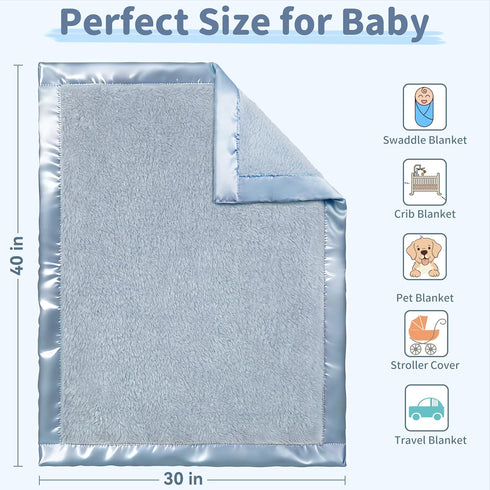 2 Inch 30''x40''Blue Pro Goleem Fleece Baby Blanket with Satin Trim Soft Anti-Static Plush Blanket for Boys and Girls