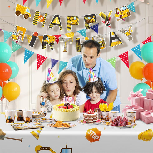 170 24 Cecnamt Construction Birthday Decorations, Pcs Construction Birthday Party Supplies Including Banner, Plates