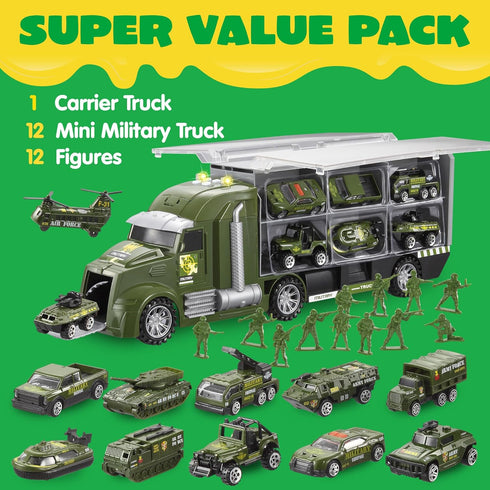 25 1 3+, Set JOYIN in Military Kids Truck Toys for Age Toddler Boy Toys, Army Men Tanks with Soldier Men, Mini Battle